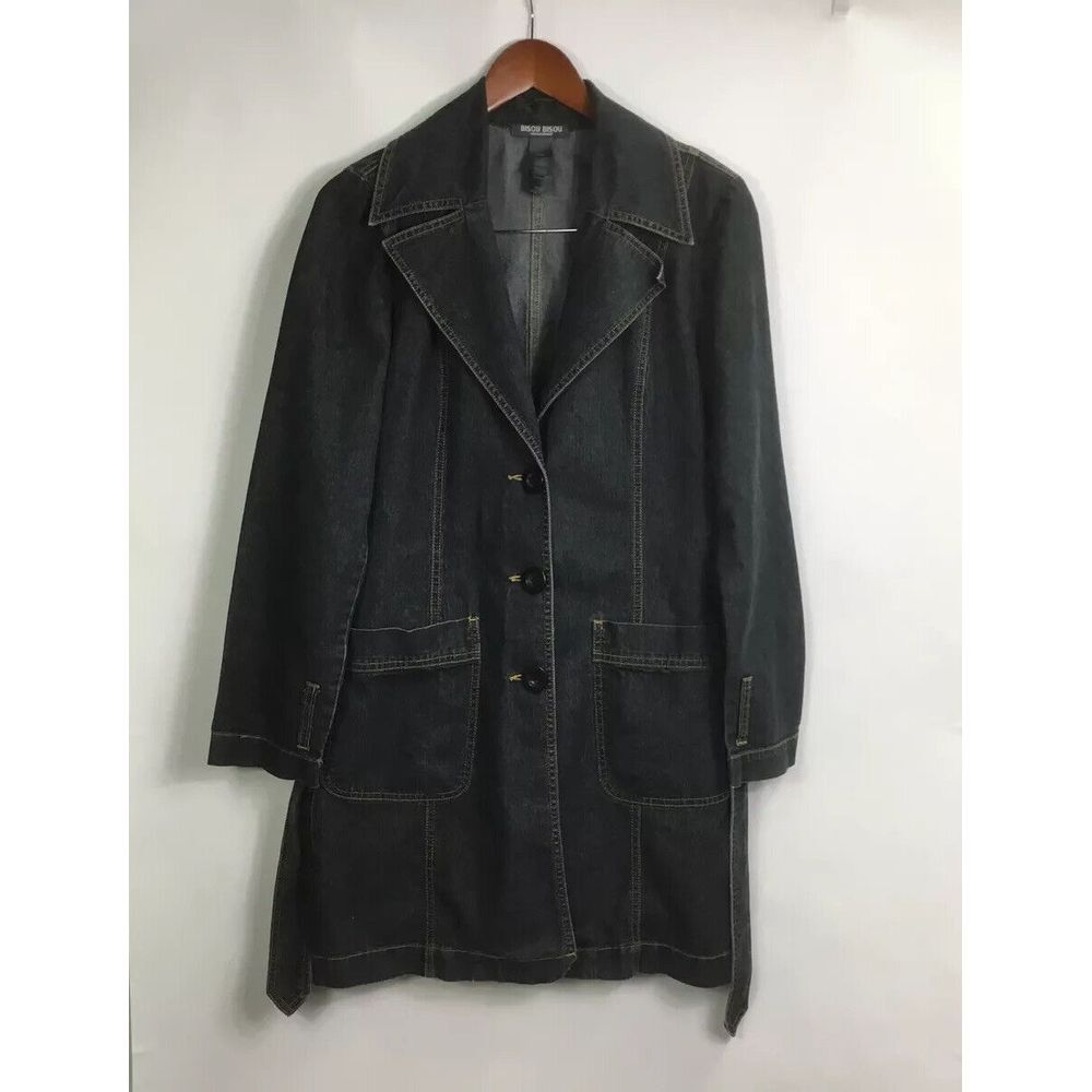 BISOU BISOU‎ Jean Jacket Western Coat Womens Size M Blue Denim Fitted belt